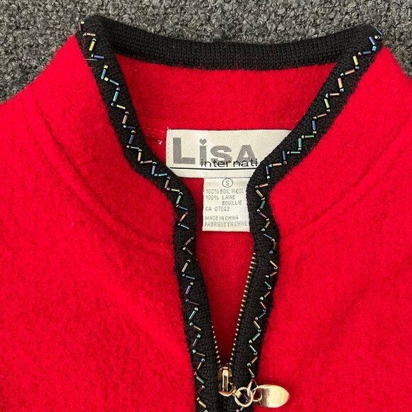 Vintage 100% Boil Wool Oversized HolidayJacket with Black Trim and Bead Details - Picture 4 of 7